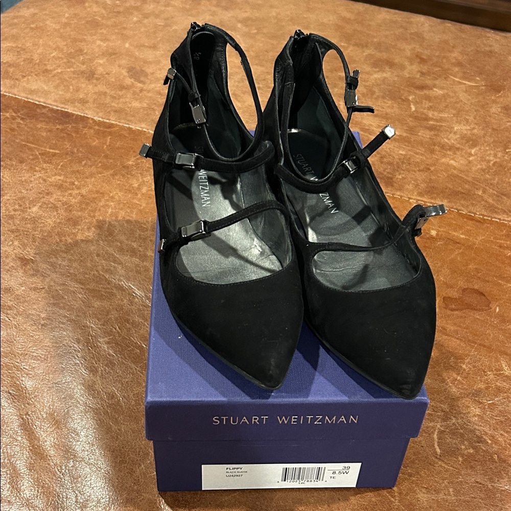 Stuart Weitzman Black Flats with Straps